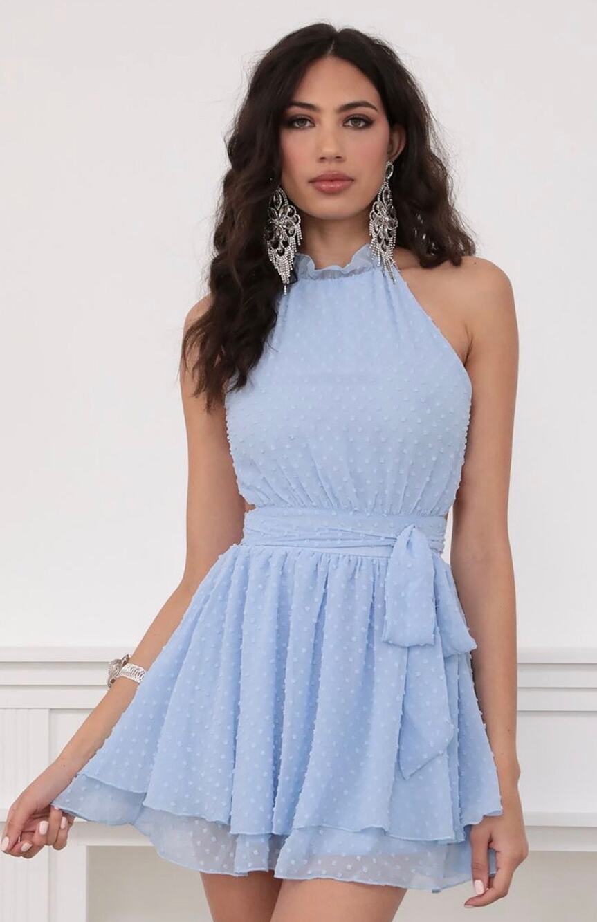 Lucy in the Sky Baby Blue Open Back Halter Mini Dress | Small